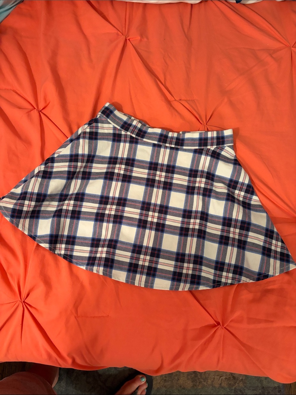 H&M Cream Plaid Uniform Circle Skirt with Blue and Navy